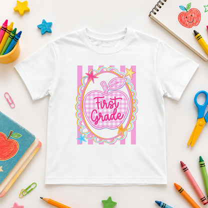 Personalized Striped Back to School Shirt for Kids Teachers – Custom Name & Grade Tee for Pre-K to 8th Grade Students, First Day Outfit