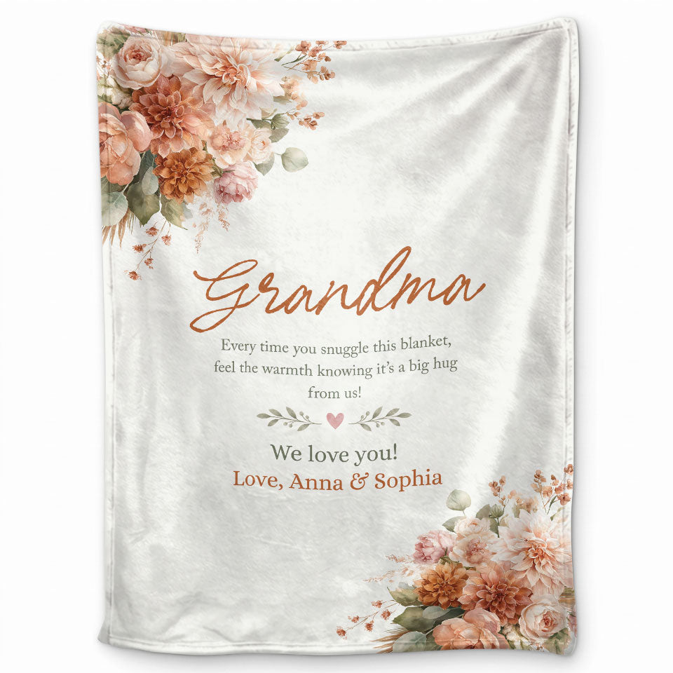Personalized Grandma Thanksgiving Fleece or Sherpa Blanket, Floral Garden Family Custom Gift for Grandma