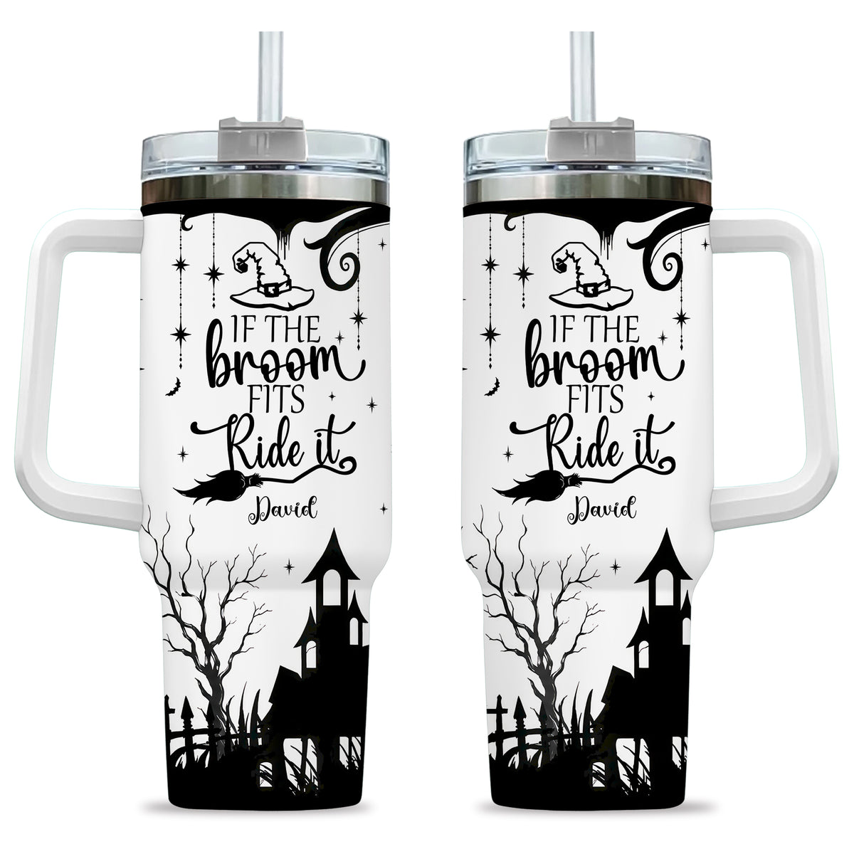 Personalized Halloween Tumbler 40oz  with Custom Name, Witch Broom Halloween Gift For Family, Friend