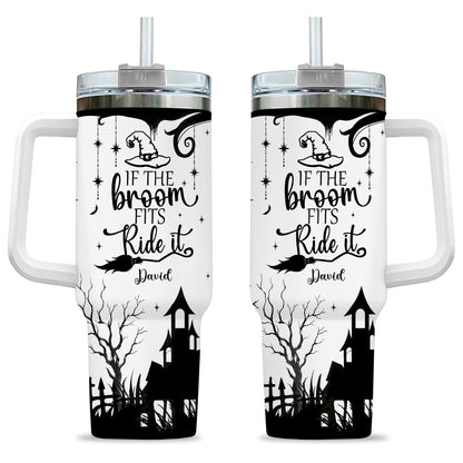 Personalized Halloween Tumbler 40oz  with Custom Name, Witch Broom Halloween Gift For Family, Friend