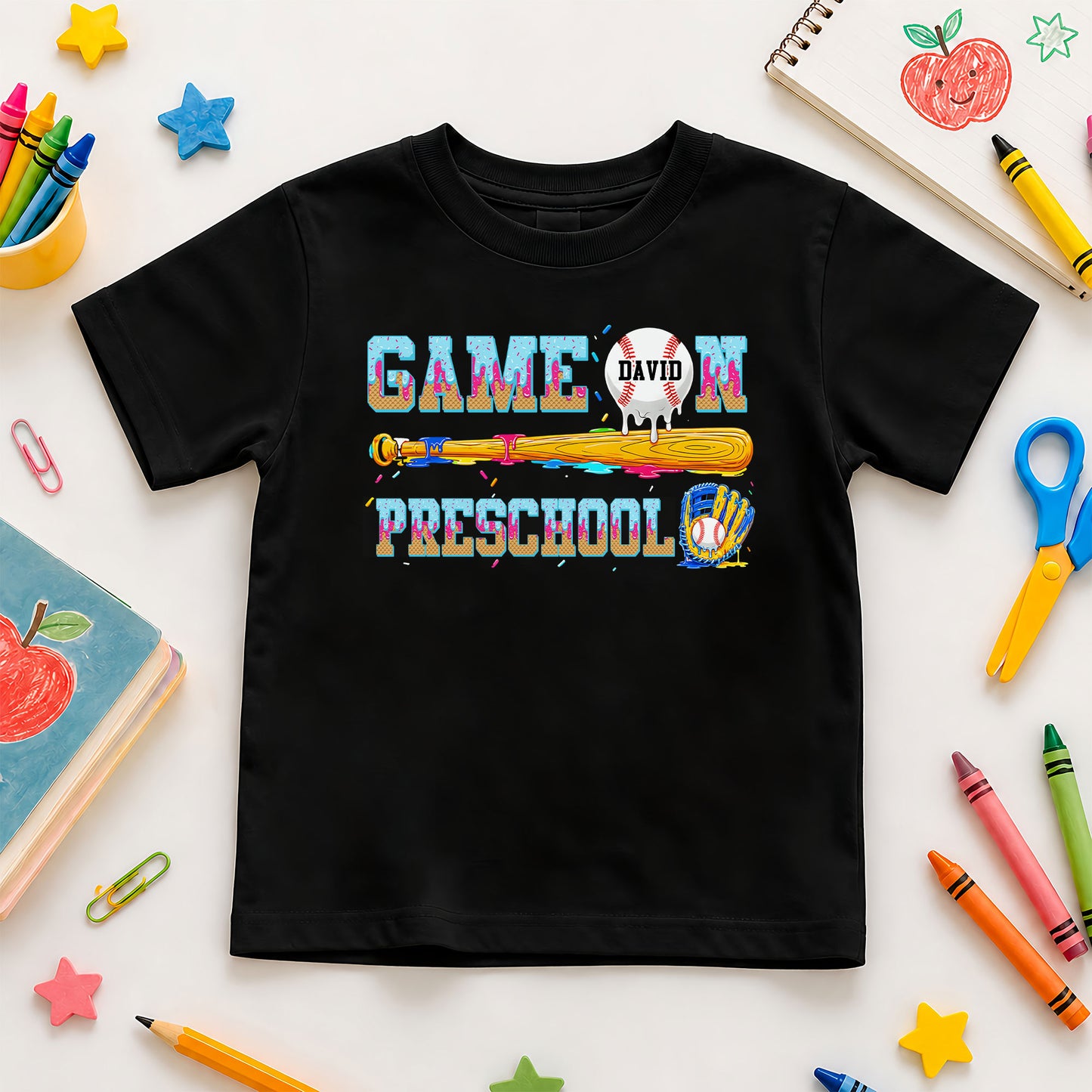 Personalized Baseball Back to School Shirt, Custom Name Game On Student Tee, Pre-K to 8th Grade First Day of School T-Shirt