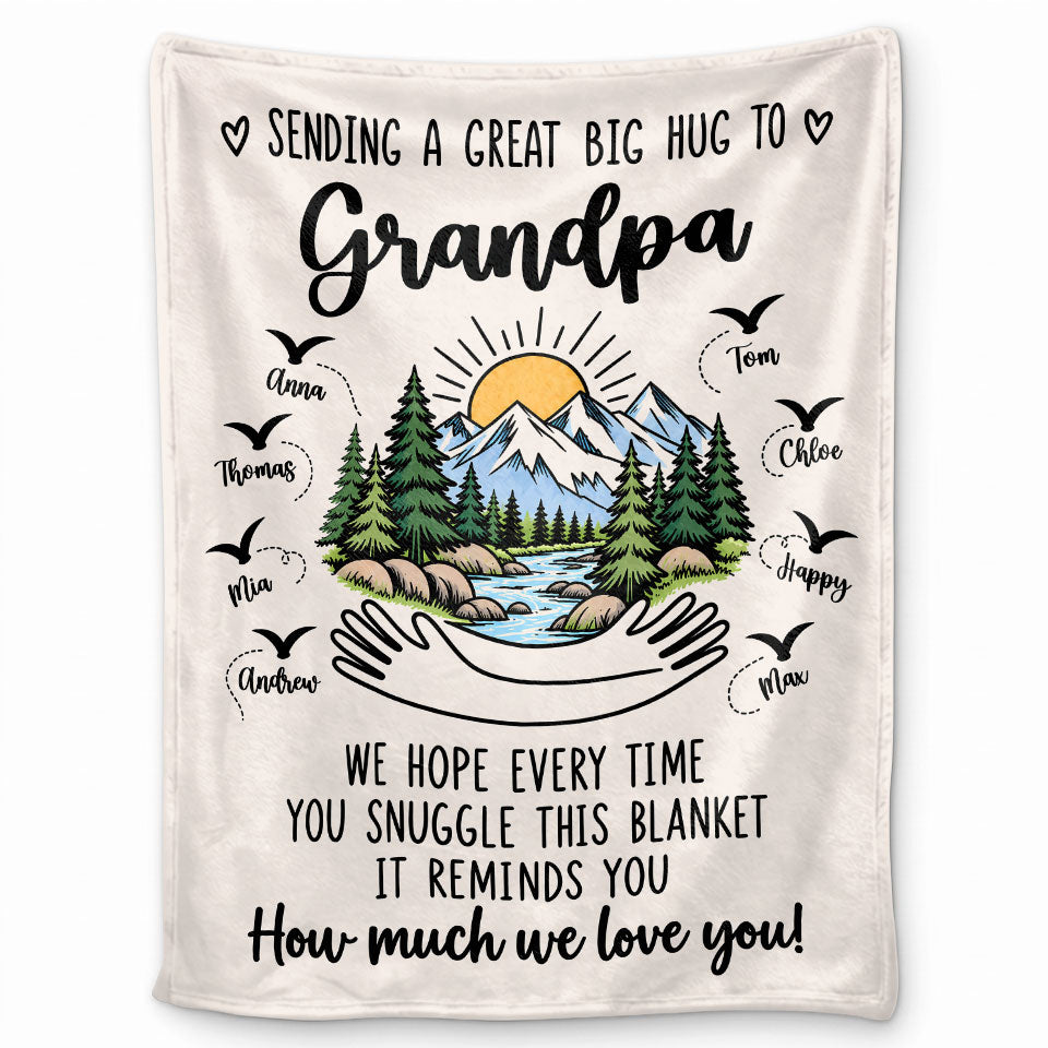 Personalized Grandpa Blanket Vintage Mountain Thanksgiving Gift for Grandpa from Grandkids, Family Gift