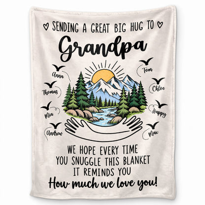 Personalized Grandpa Blanket Vintage Mountain Thanksgiving Gift for Grandpa from Grandkids, Family Gift