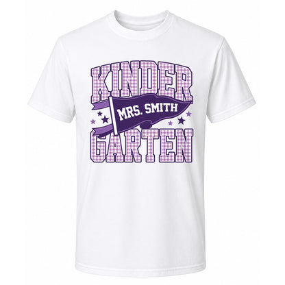 Personalized Back to School Shirt – Custom Name & Grade Preppy Striped Pennant Flag Color Tee for Teachers & Students, Pre-K to 8th Grade Outfit