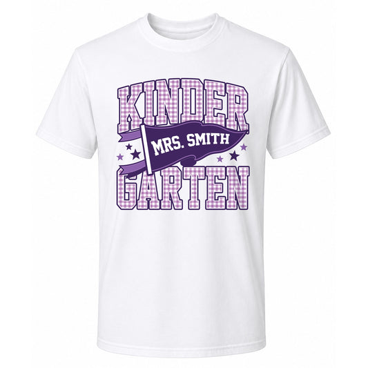 Personalized Back to School Shirt – Custom Name & Grade Preppy Striped Pennant Flag Color Tee for Teachers & Students, Pre-K to 8th Grade Outfit