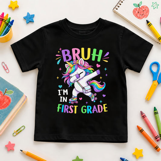 Personalized Unicorn Back to School Shirt, Custom Name Bruh I'm In Grade Student Tee, Pre-K to 8th Grade First Day T-Shirt
