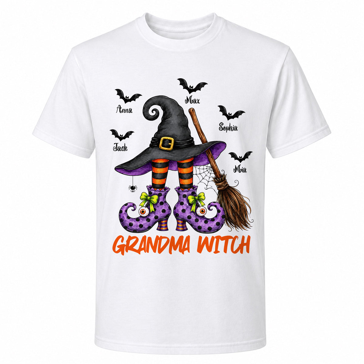 Personalized Grandma Witch Hat Sweatshirt, Custom Grandkids Names Halloween Shirt, Family Gift