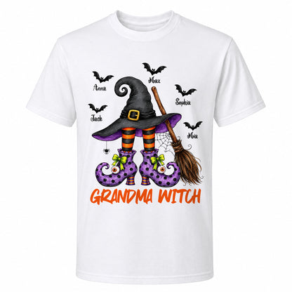 Personalized Grandma Witch Hat Sweatshirt, Custom Grandkids Names Halloween Shirt, Family Gift