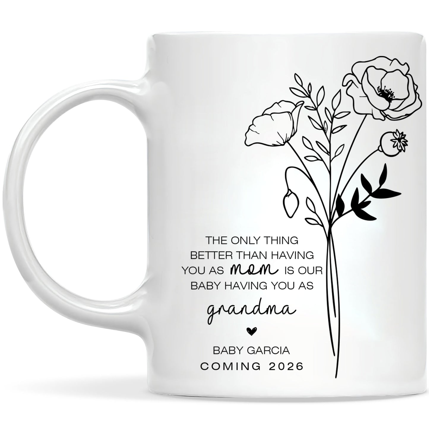 Personalized Grandma Mug – Custom Baby Name & Due Year Coffee Mug, Grandma Announcement Gift, Baby Coming 2026