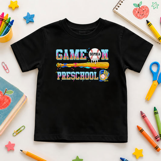 Personalized Baseball Back to School Shirt, Custom Name Game On Student Tee, Pre-K to 8th Grade First Day of School T-Shirt