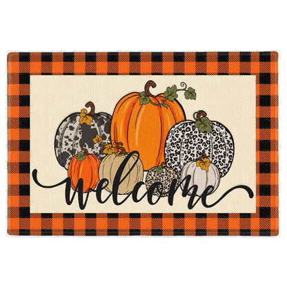 Fall Football Pumpkin Doormat, Welcome Autumn Leaves Door Mat, Thanksgiving Home Decor