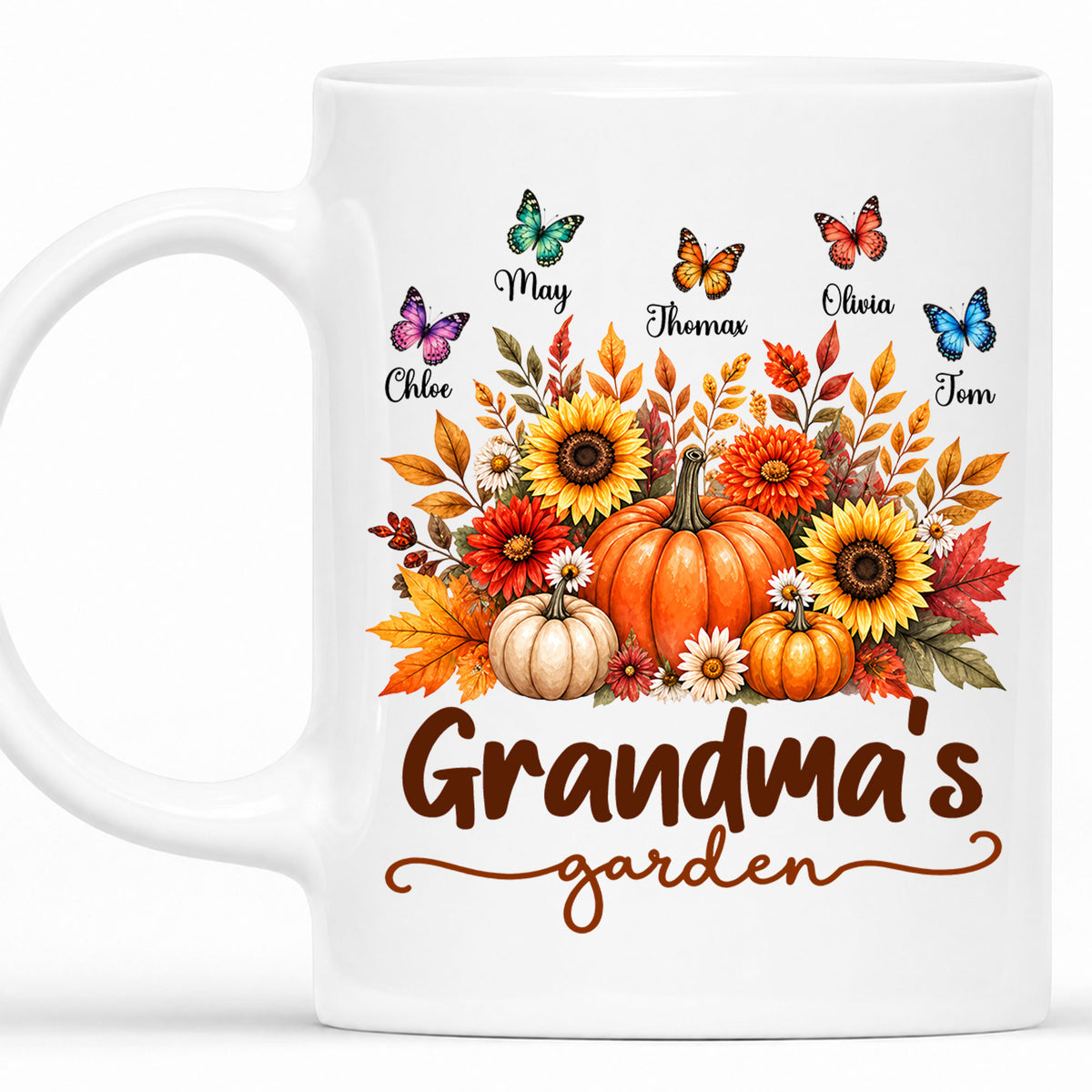 Personalized Grandma’s Garden Mug, Custom Grandkids, Thanksgiving Autumn Gift For Grandma