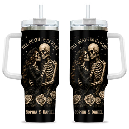 Personalized Skeleton Couple Halloween Tumbler 40oz, Gothic Skeleton with Roses, Halloween Gift for Couples