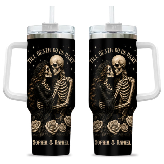 Personalized Skeleton Couple Halloween Tumbler 40oz, Gothic Skeleton with Roses, Halloween Gift for Couples