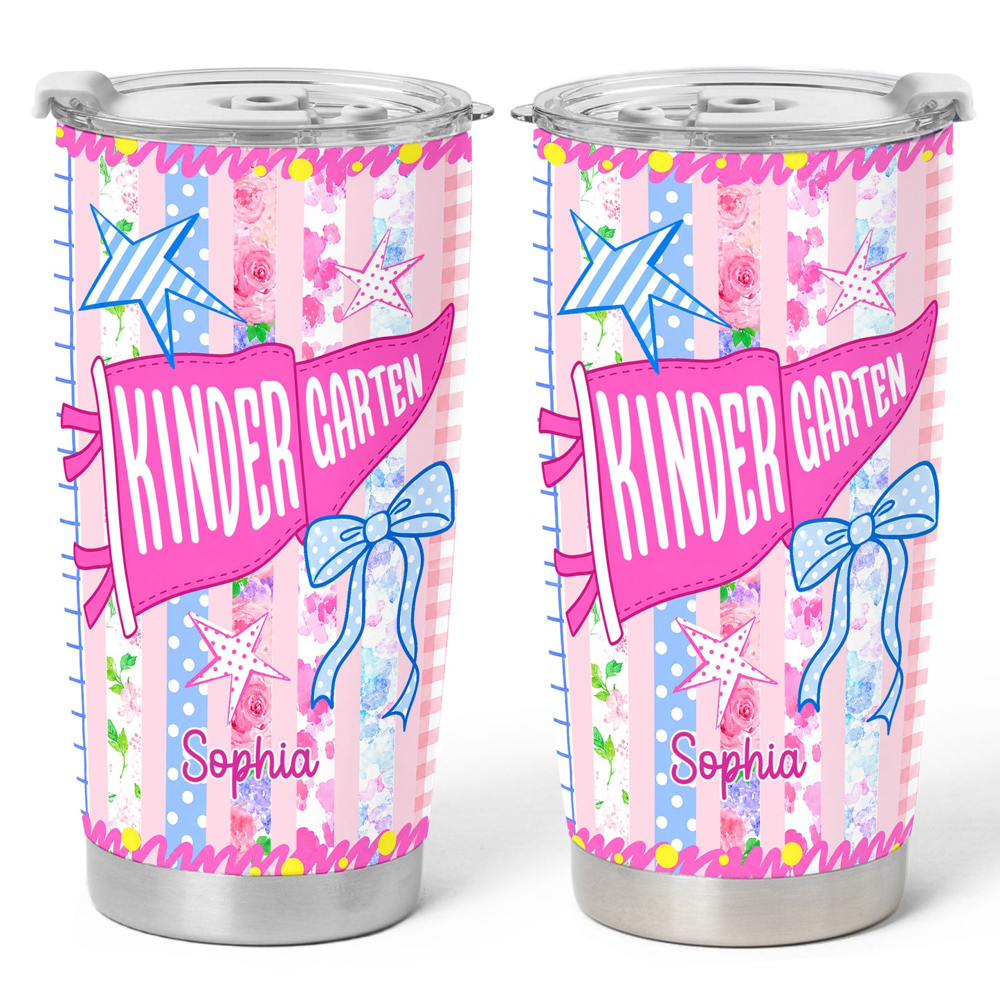 Personalized Back to School Tumbler - Custom Name & Class for Teachers and Students, Pastel Bow 20oz Travel