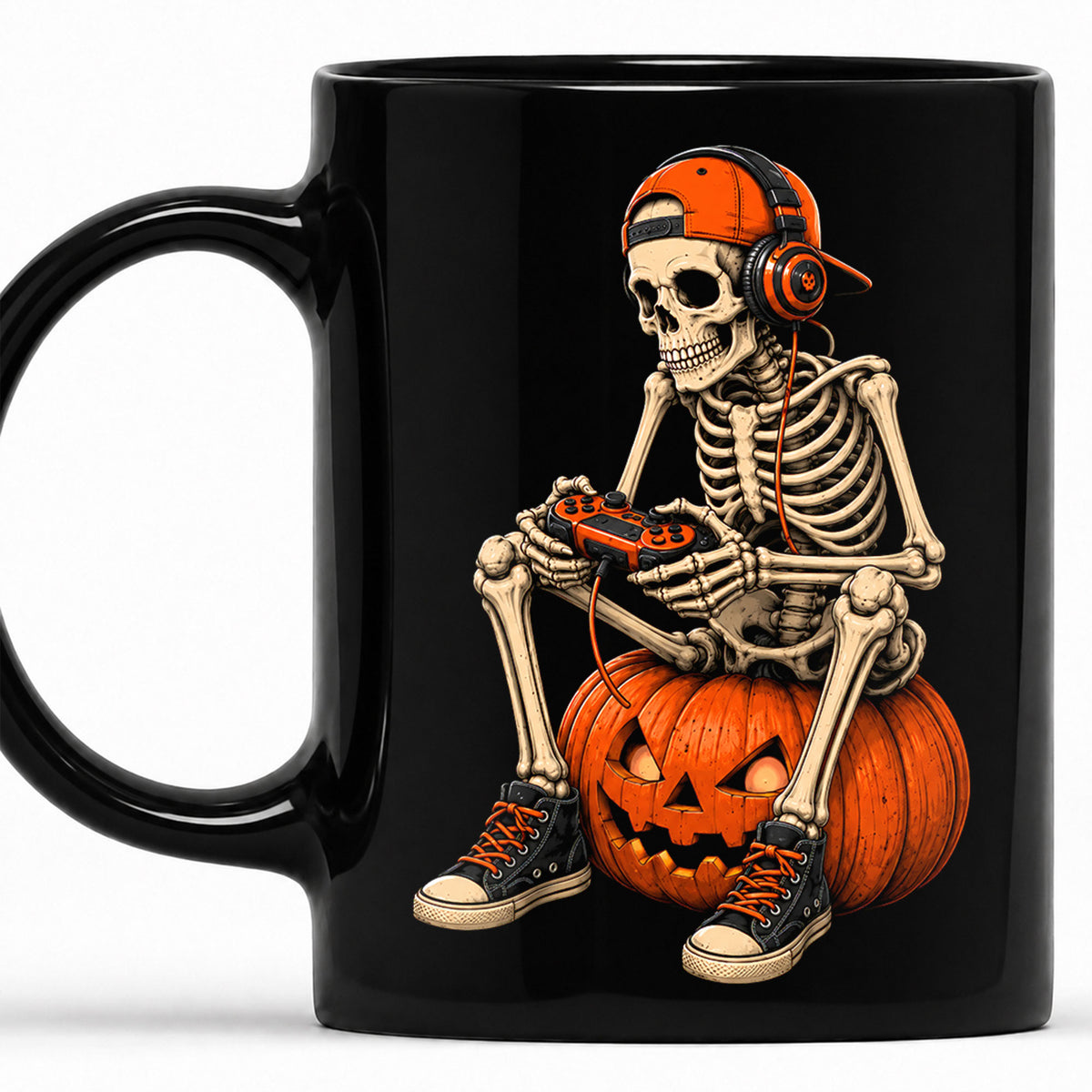 Skeleton Holding Red Balloon Halloween Mug, Funny Spooky Coffee Mug, Halloween Gift