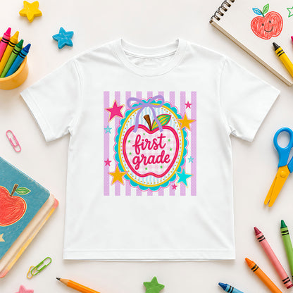 Personalized Striped Back to School Shirt for Kids Teachers – Custom Name & Grade Tee for Pre-K to 8th Grade Students, First Day Outfit