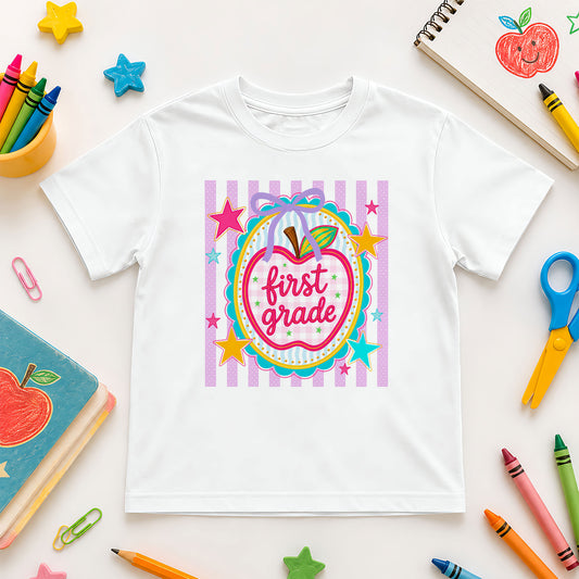 Personalized Striped Back to School Shirt for Kids Teachers – Custom Name & Grade Tee for Pre-K to 8th Grade Students, First Day Outfit