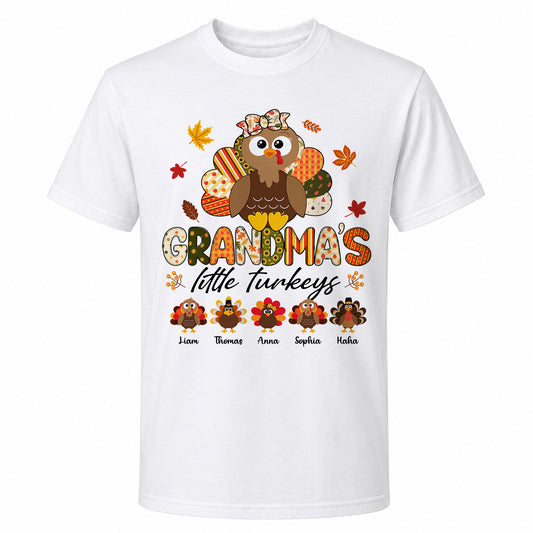 Personalized Thankful Grateful Blessed Grandma Sweatshirt, Custom Grandma Turkey with Grandkids Names Gift For Family