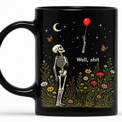 Skeleton Holding Red Balloon Halloween Mug, Funny Spooky Coffee Mug, Halloween Gift