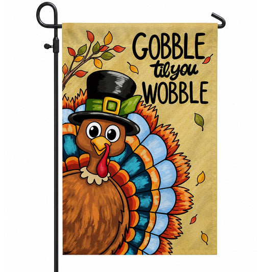 Thanksgiving Garden Flag Turkey GOBBLE WOBBLE Chestnuts Pumpkin Family Home Decor Gift For Family