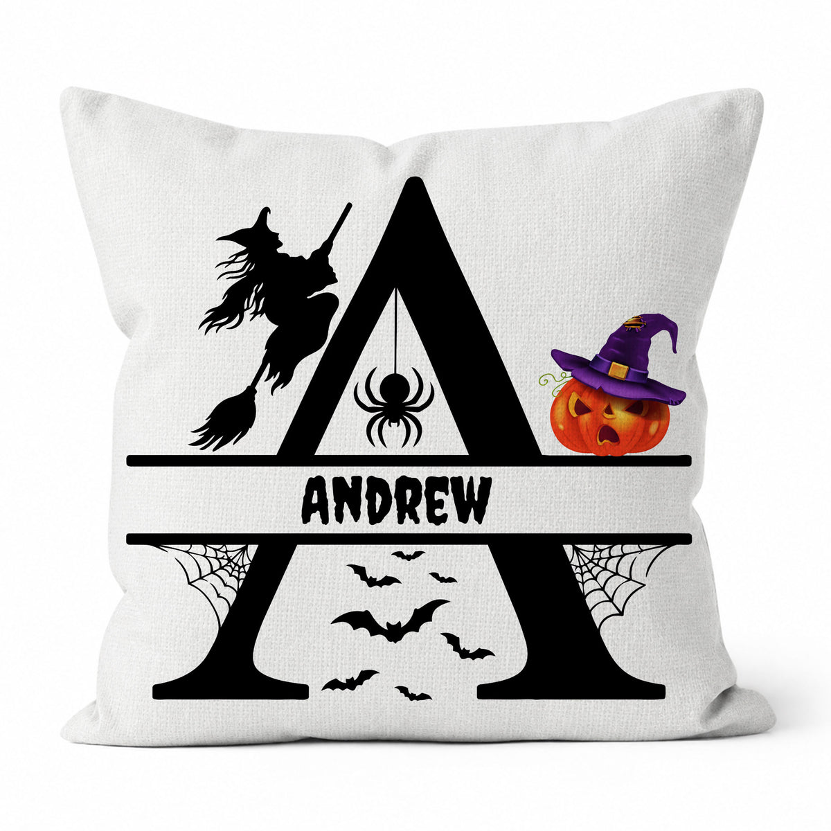 Personalized Halloween Pillow, Custom Alphabet Initial & Name Pumpkin Throw Pillow Gift for Kids and Family