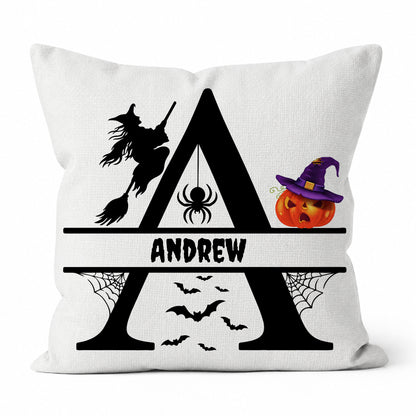 Personalized Halloween Pillow, Custom Alphabet Initial & Name Pumpkin Throw Pillow Gift for Kids and Family