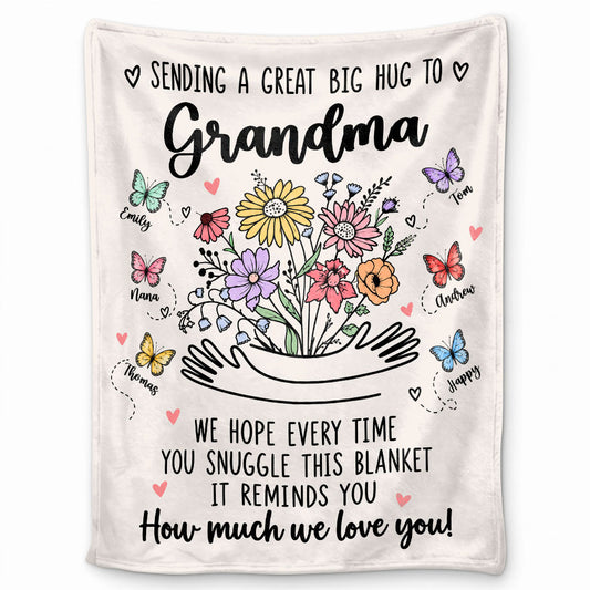 Personalized Grandma Blanket Vintage Wildflower Thanksgiving Gift for Grandma from Grandkids, Family Gift