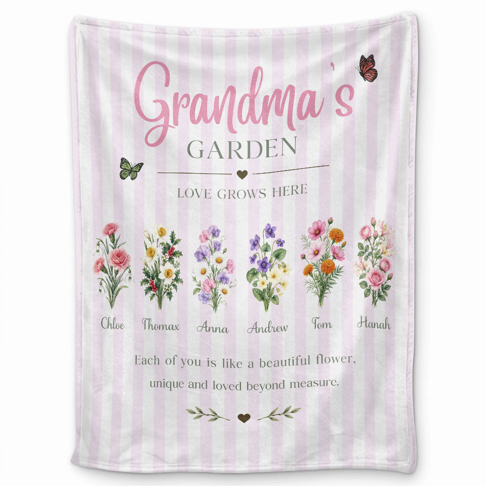 Personalized Grandma Thanksgiving Fleece & Sherpa Blanket, Family Garden Floral Custom Name Gift for Grandma