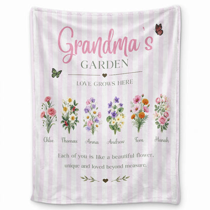 Personalized Grandma Thanksgiving Fleece & Sherpa Blanket, Family Garden Floral Custom Name Gift for Grandma