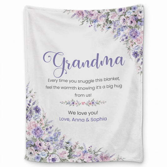 Personalized Grandma Thanksgiving Fleece or Sherpa Blanket, Floral Garden Family Custom Gift for Grandma