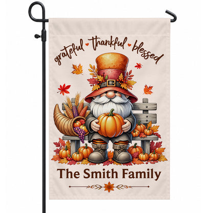 Personalized Thanksgiving Family Flag, Gnome Fall Garden Custom Family Name, Outdoor Decor Gift For Family