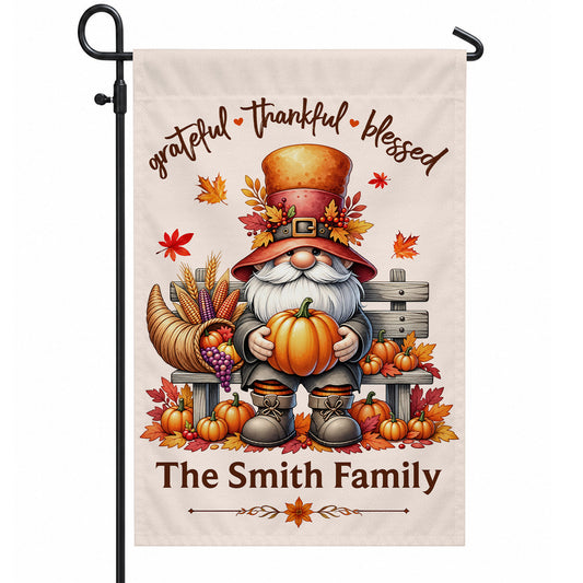 Personalized Thanksgiving Family Flag, Gnome Fall Garden Custom Family Name, Outdoor Decor Gift For Family