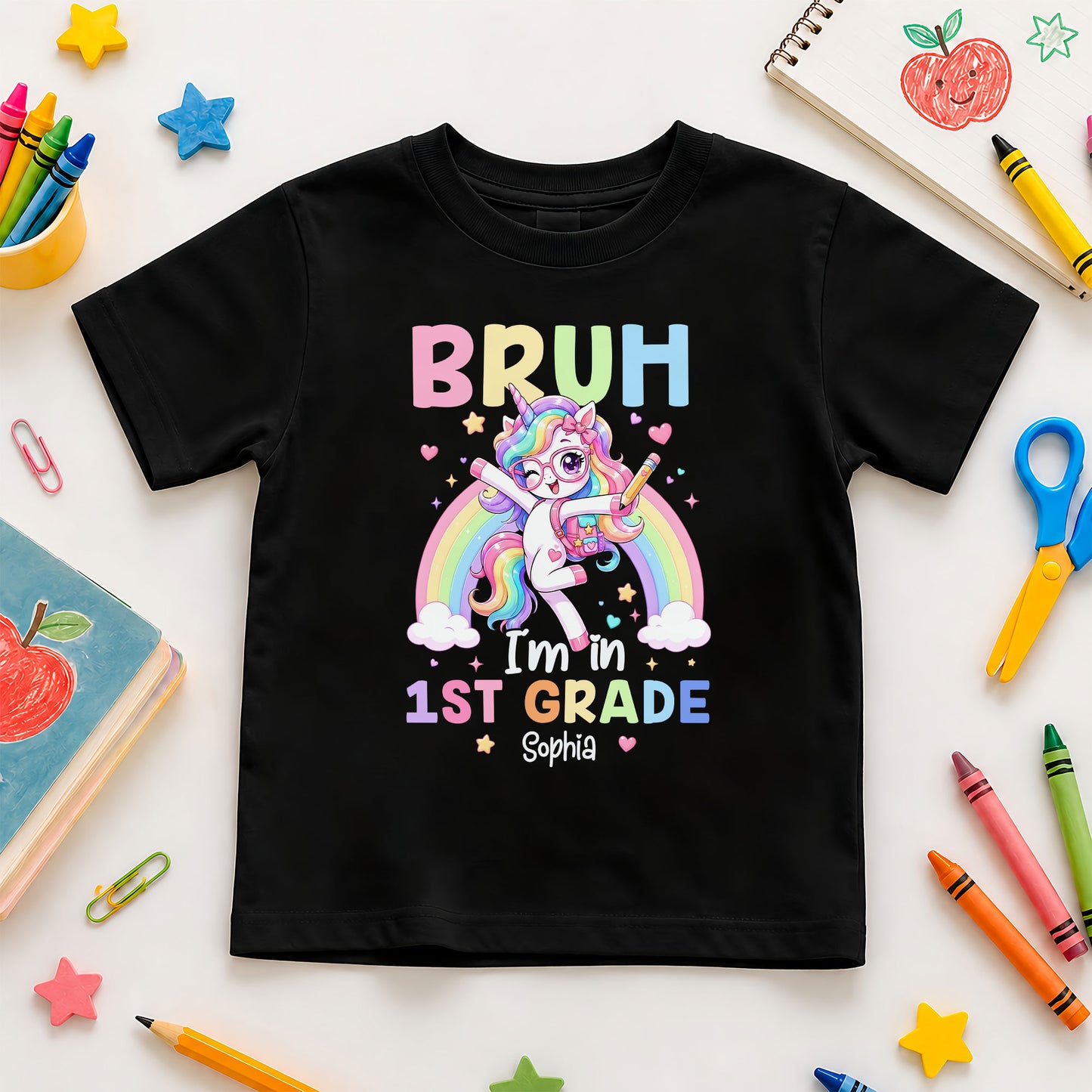 Personalized Unicorn Back to School Shirt, Custom Name Bruh I'm In Grade Student Tee, Pre-K to 8th Grade First Day T-Shirt