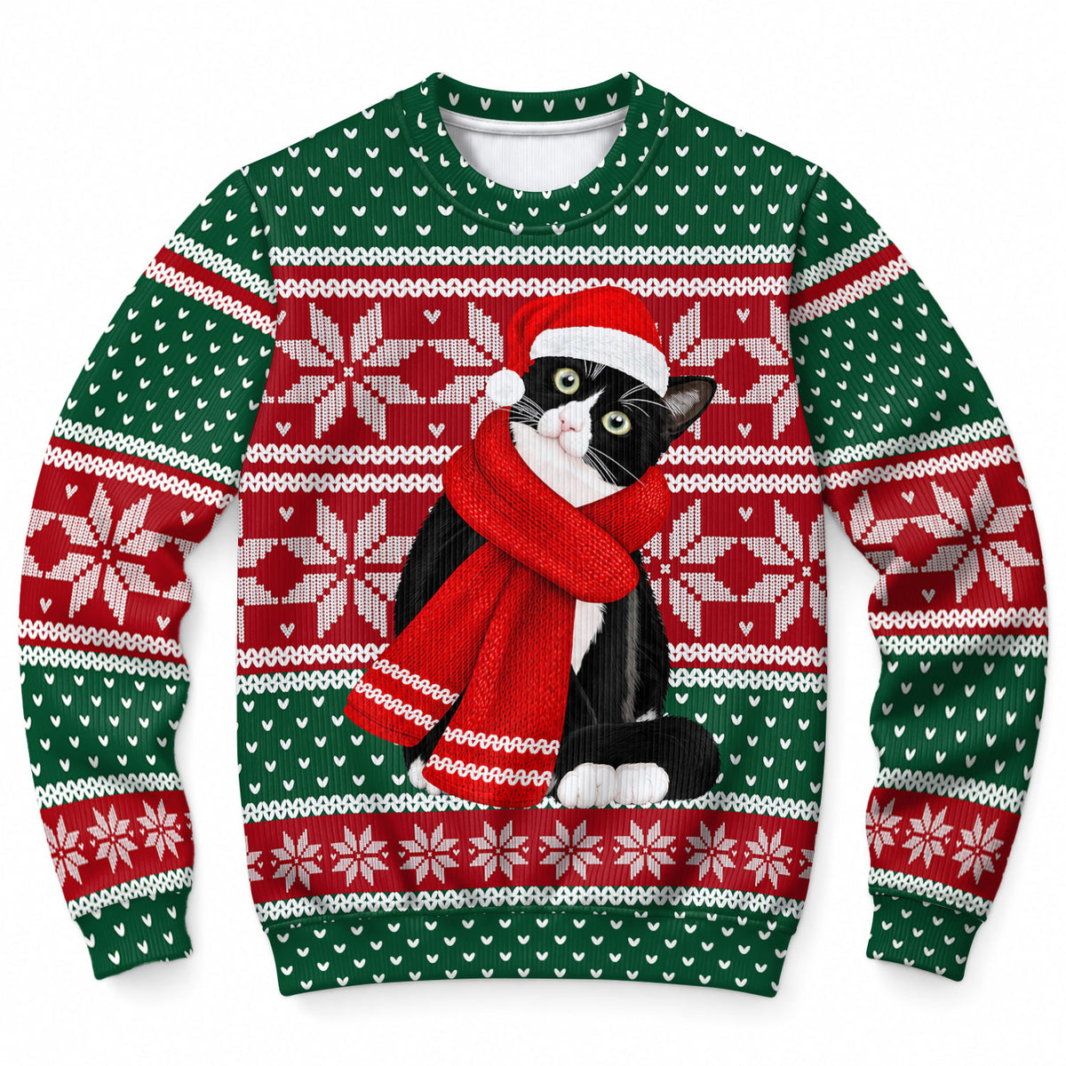 Cute Black Cat Christmas Sweater, Festive Snowflake Ugly Sweater, Christmas Gift for Cat Lovers