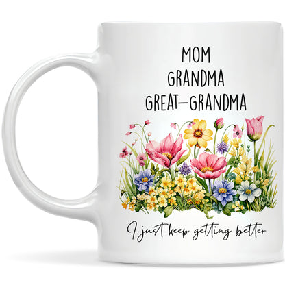 Personalized Mom Grandma Great-Grandma Floral Mug – Cute Family Coffee Cup Gift for Mom and Grandma