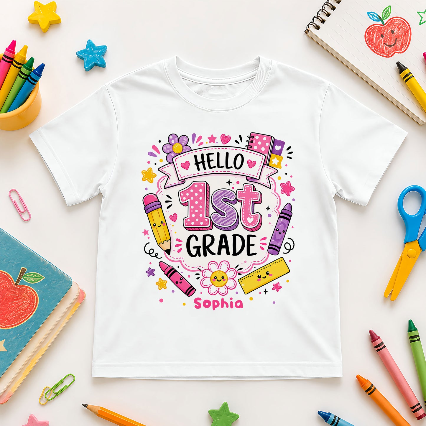 Personalized Hello School Shirt for Kids – Custom Name & Grade Back to School Tee for Pre-K to 8th Grade Students