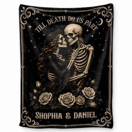 Skeleton Couple Blanket, Gothic Halloween Gift for Couples, Weird Love Design, Personalized Fleece Blanket & Sherpa Blanket