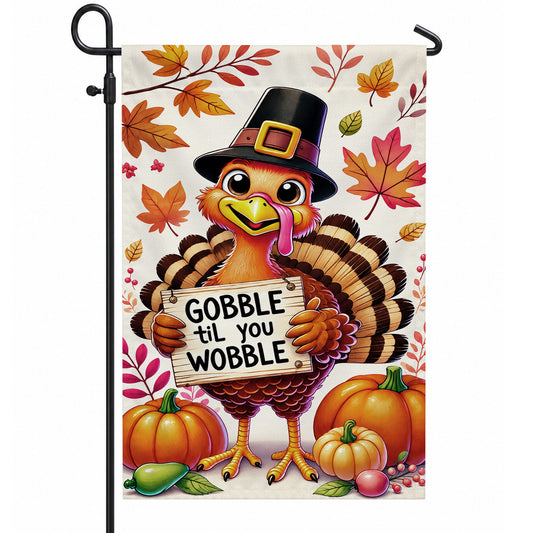Thanksgiving Garden Flag Turkey GOBBLE WOBBLE Chestnuts Pumpkin Family Home Decor Gift For Family