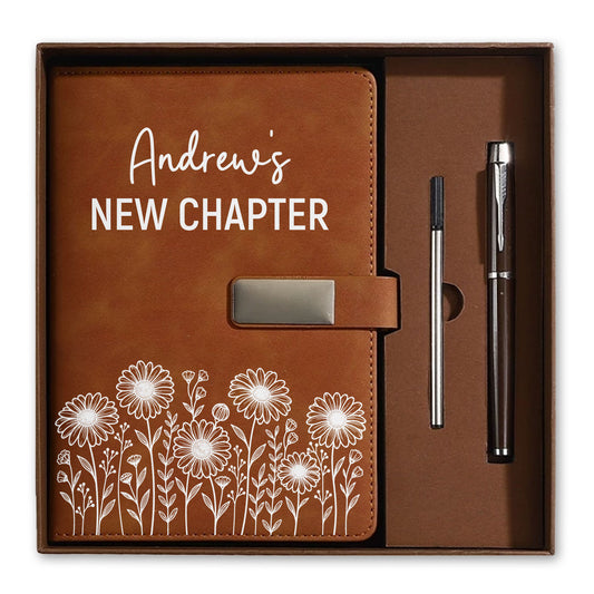 Personalized Leather Journal Gift Set – Birth Month Flower Notebook with Pen - Graduation Gift for Women & Men