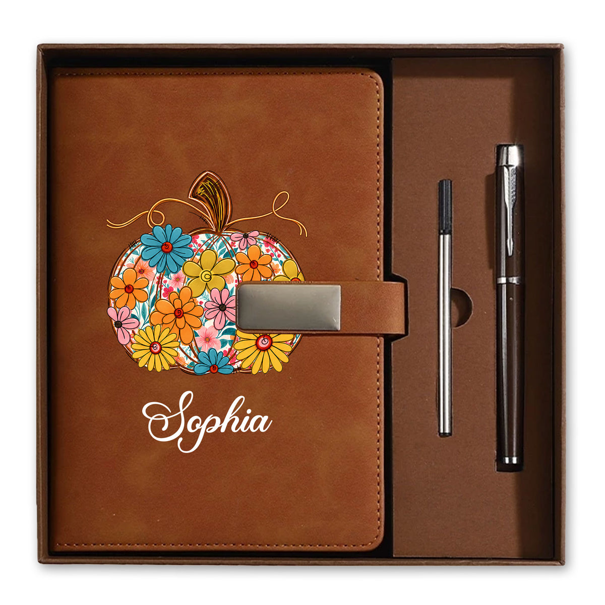 Personalized Notebook Thanksgiving Gift, Fall Floral Pumpkin Gift for Teacher, Student, Family, Friends