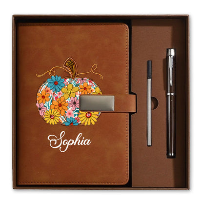 Personalized Notebook Thanksgiving Gift, Fall Floral Pumpkin Gift for Teacher, Student, Family, Friends