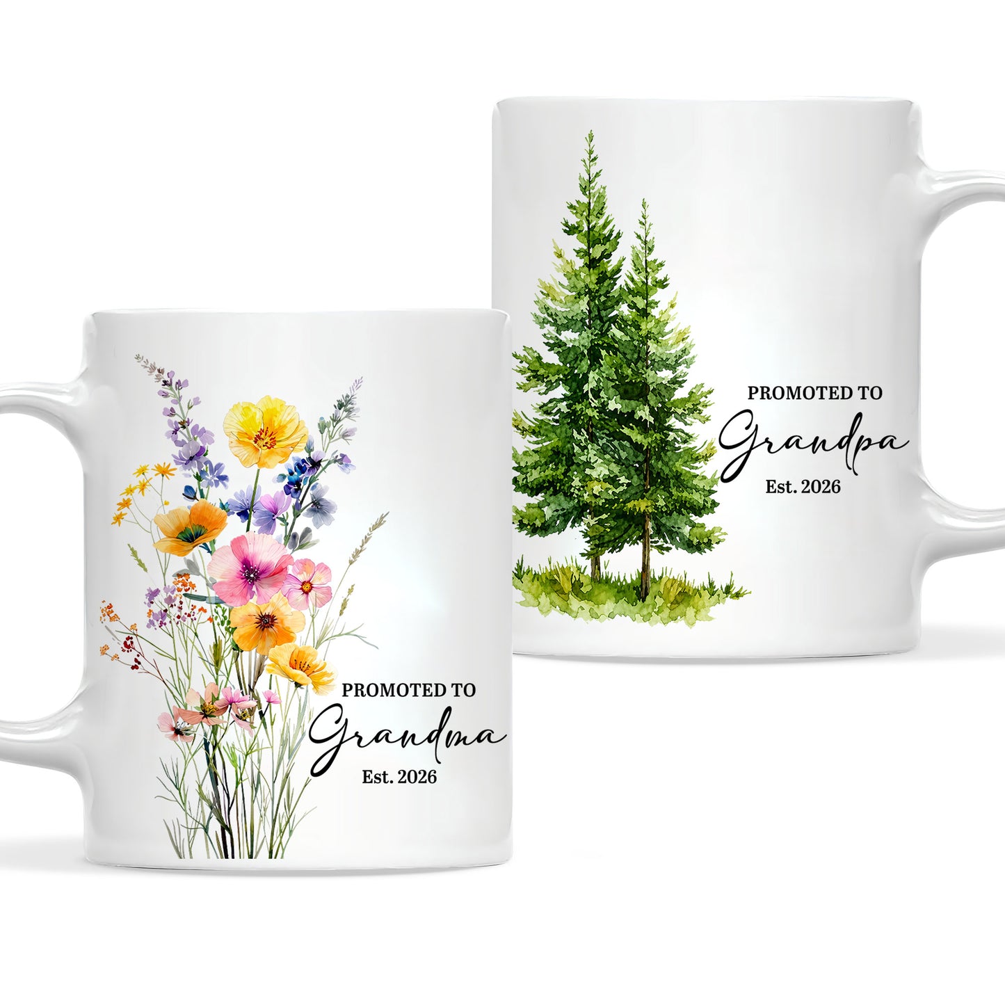 Personalized Promoted to Grandma Grandpa Mug Set – Matching Couple Coffee Mugs Est 2026, New Grandparents Gift