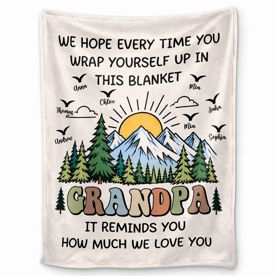 Personalized Grandpa Blanket Vintage Mountain Thanksgiving Gift for Grandpa from Grandkids, Family Gift