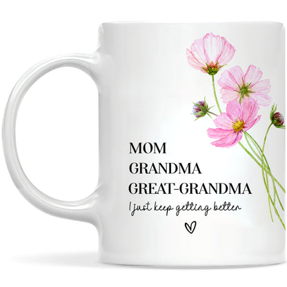 Personalized Mom Grandma Great-Grandma Floral Mug – Cute Family Coffee Cup Gift for Mom and Grandma