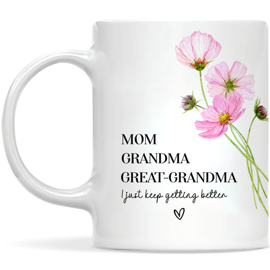 Personalized Mom Grandma Great-Grandma Floral Mug – Cute Family Coffee Cup Gift for Mom and Grandma