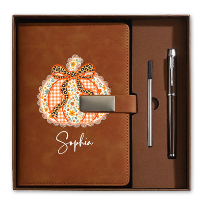 Personalized Notebook Thanksgiving Gift, Fall Floral Pumpkin Gift for Teacher, Student, Family, Friends