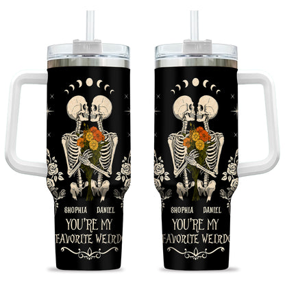 Personalized Skeleton Couple Halloween Tumbler 40oz, Gothic Skeleton with Roses, Halloween Gift for Couples