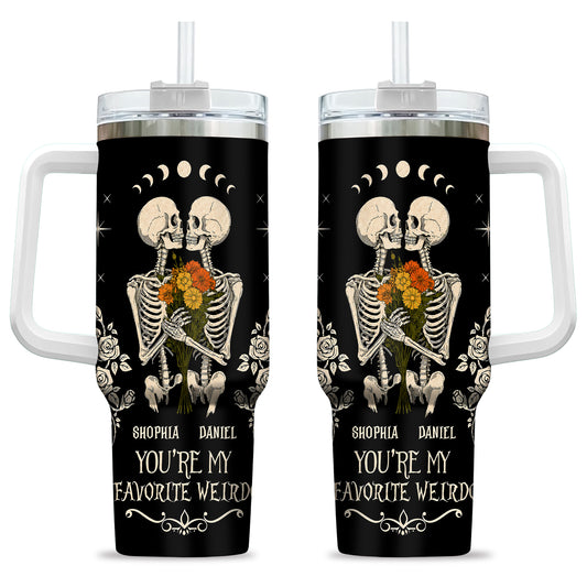 Personalized Skeleton Couple Halloween Tumbler 40oz, Gothic Skeleton with Roses, Halloween Gift for Couples