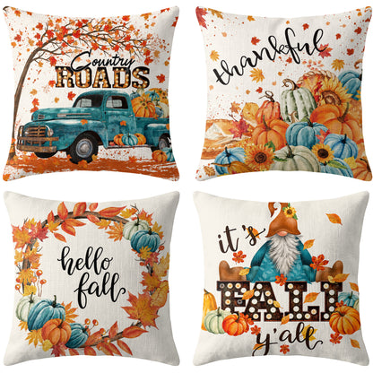 Thanksgiving Fall Decorative Pillow Set of 2 or 4, Harvest Throw Pillows for Home Decor, Gifts for Family